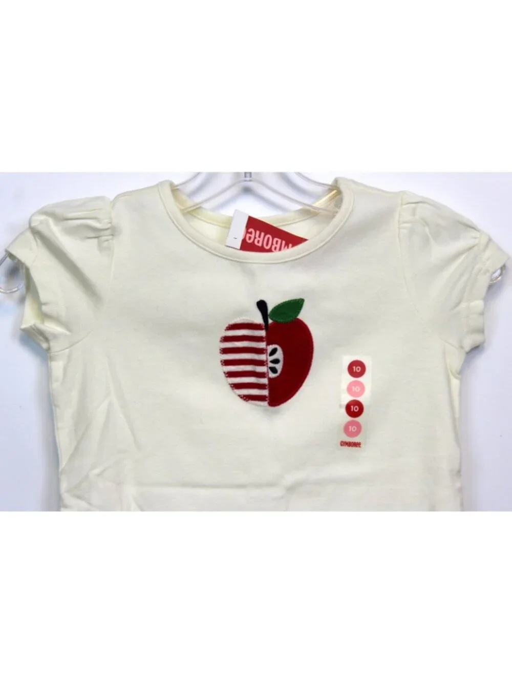 2008 Gymboree Prep School Tee Sz  10 T-Shirt Red Apple White Stripe Puff Sleeve